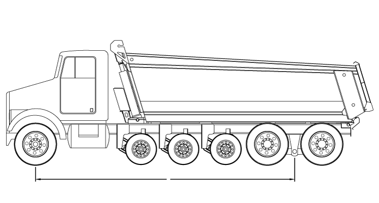 Bridge law example: quint dump truck with 256 inch wheelbase and 110,000 lbs GVW